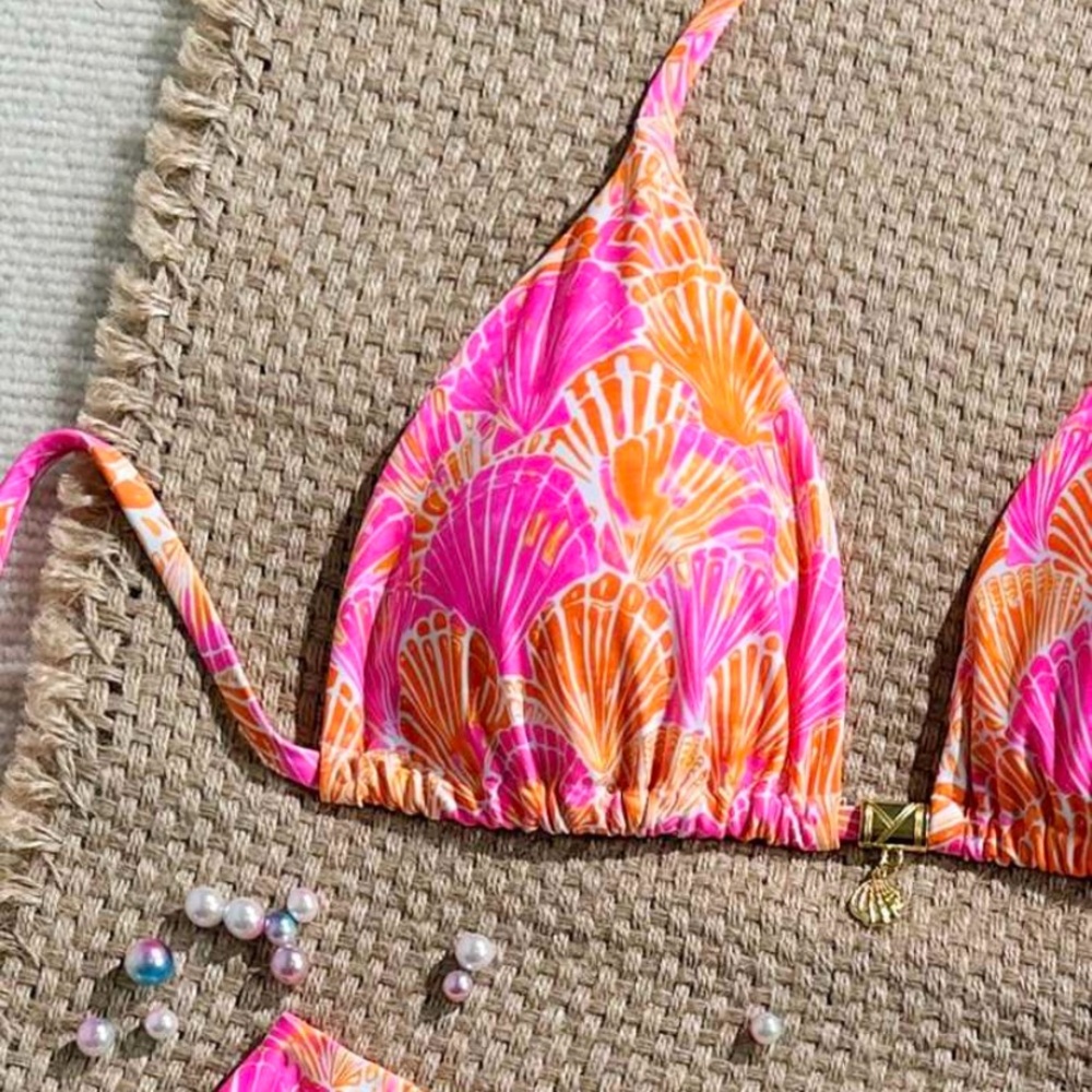 Pink and Orange Bikini Set L (8/10) large women brand new swimsuit SHEIN - Picture 3 of 3